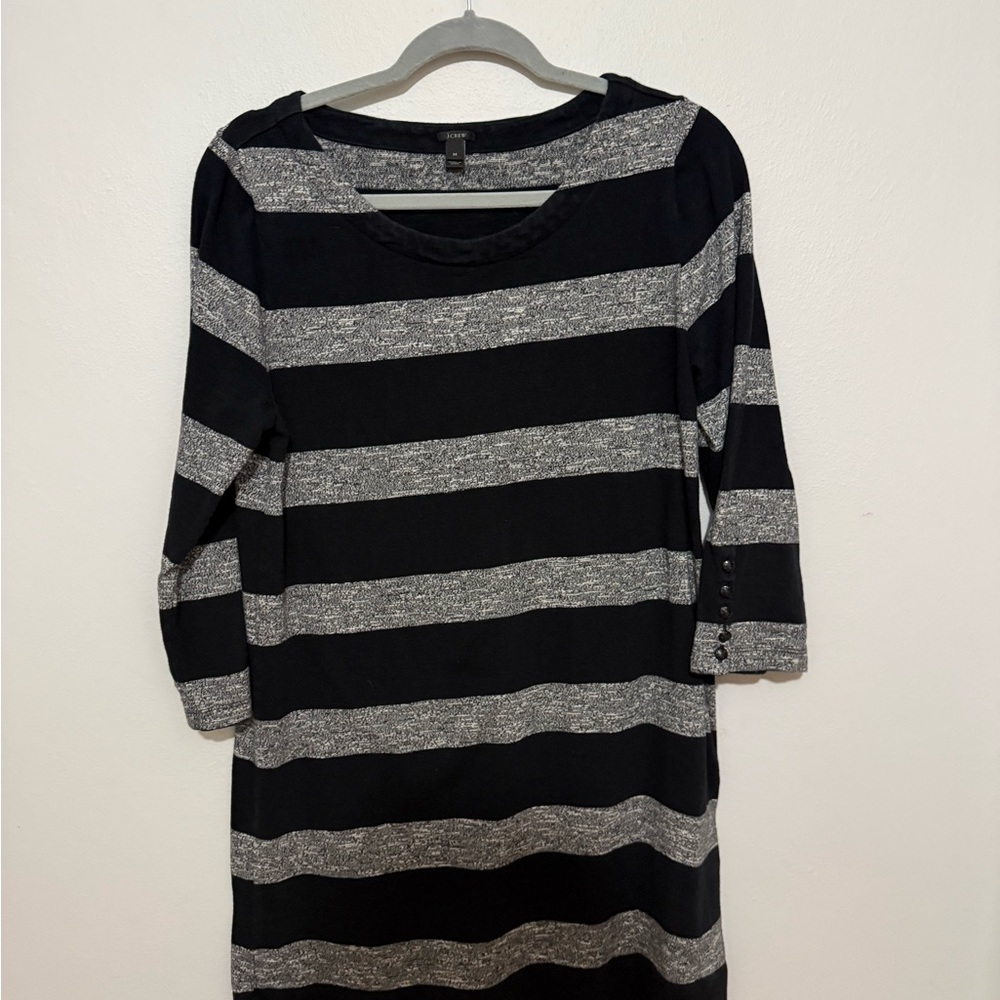 J. Crew Black and Gray Striped Knit Dress